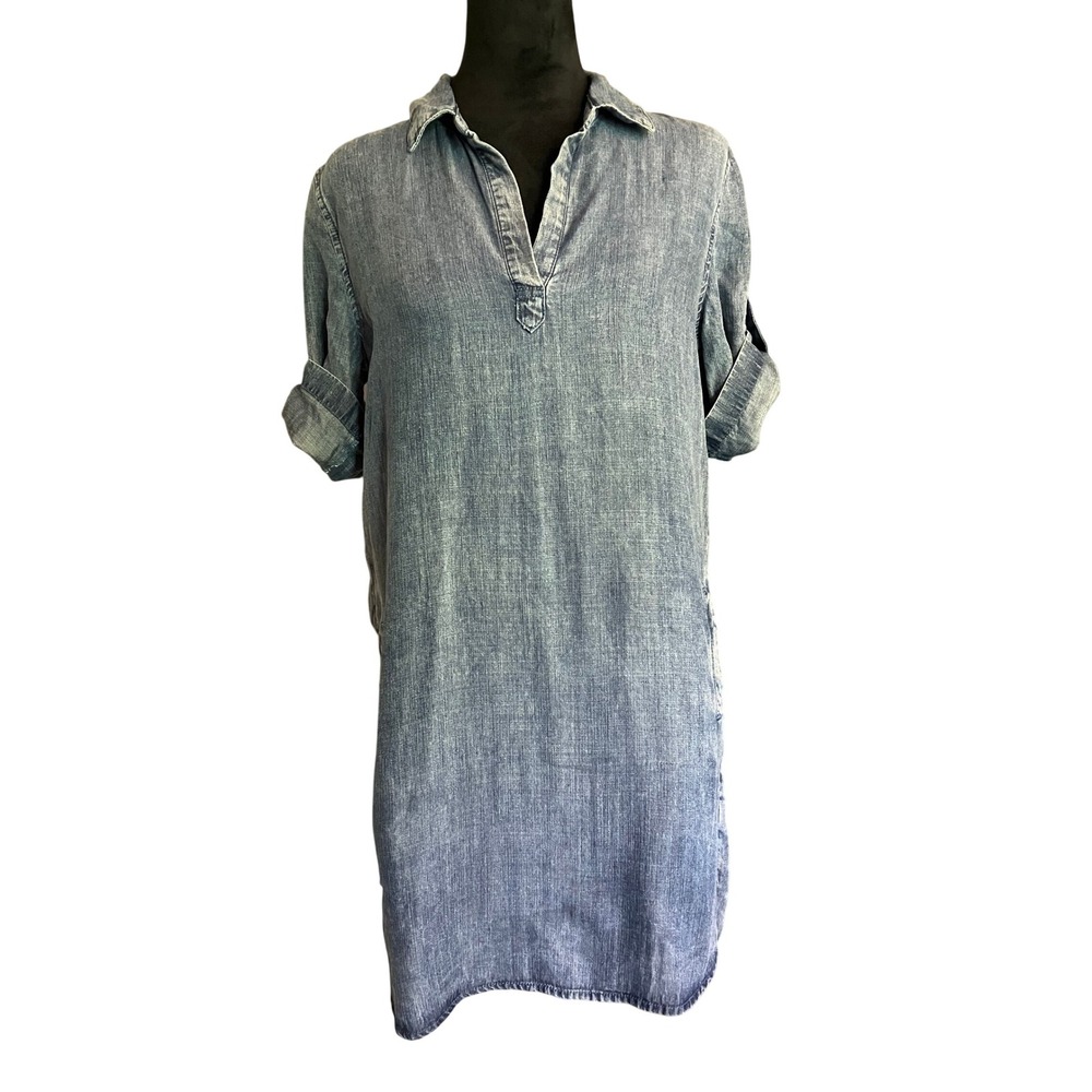 Velvet Heart‎ Tencel Short Sleeve Collared Sack Dress Womens Washed Denim XSmall